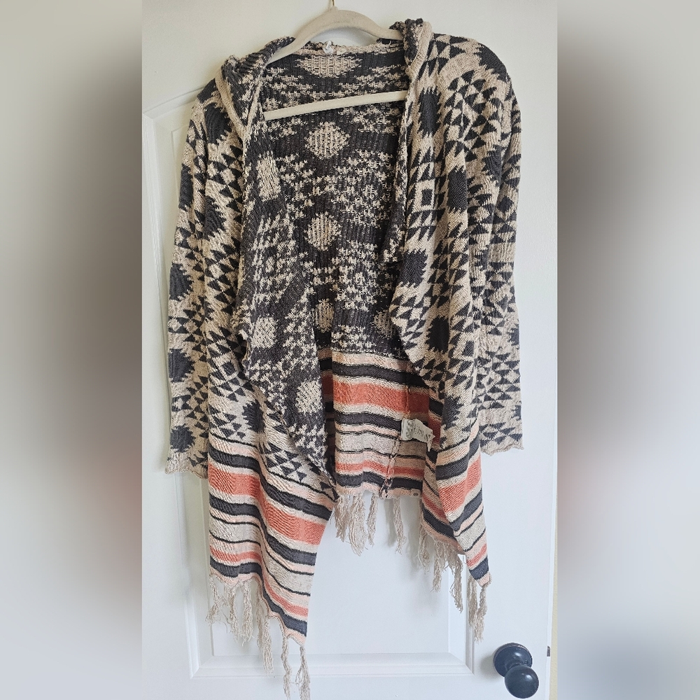 Ripcurl Womens M Cardigan Aztec Cowgirl Nfr Tassel Hooded Artsy Boho Pink Grey g